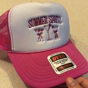 NWT Otto Embroidered Summer Spritz Trucker Hat Pink and White